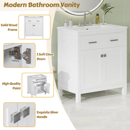 Favfurish 60" Double Bathroom Vanity,Free Standing Double Basin Vanity Set w/ 2 Ceramic Sinks,Adjustable Shelf & Soft Close Doors,Solid Wood Frame Storage Cabinet w/Flip Drawer,for Bathroom,White