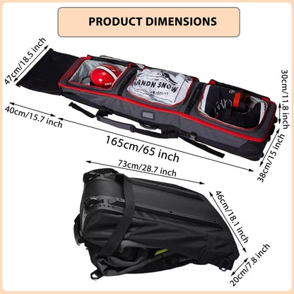 Padded Snowboard Bag with Wheels, Heavy-Duty Wheeled-Ski Travel Bag, Storage Ski Board Boots, Helmet, Jacket for Flying Air Travel, 65 Inch (Extendable to 80.7 Inch),Red