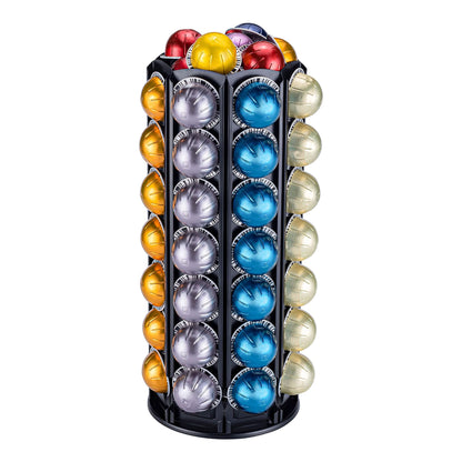 FlagShip Vertuo Pod Holder Carousel Stand for Nespresso Capsule Storage Organizer with Extra Space for Coffee Mate Silent Rolling (80+ Pod Storage)