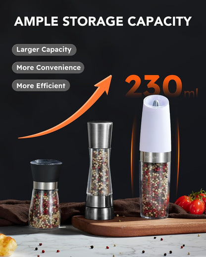 Electric Salt and Pepper Grinder Set, Refillable Battery Operated Automatic Shakers, Adjustable Coarseness