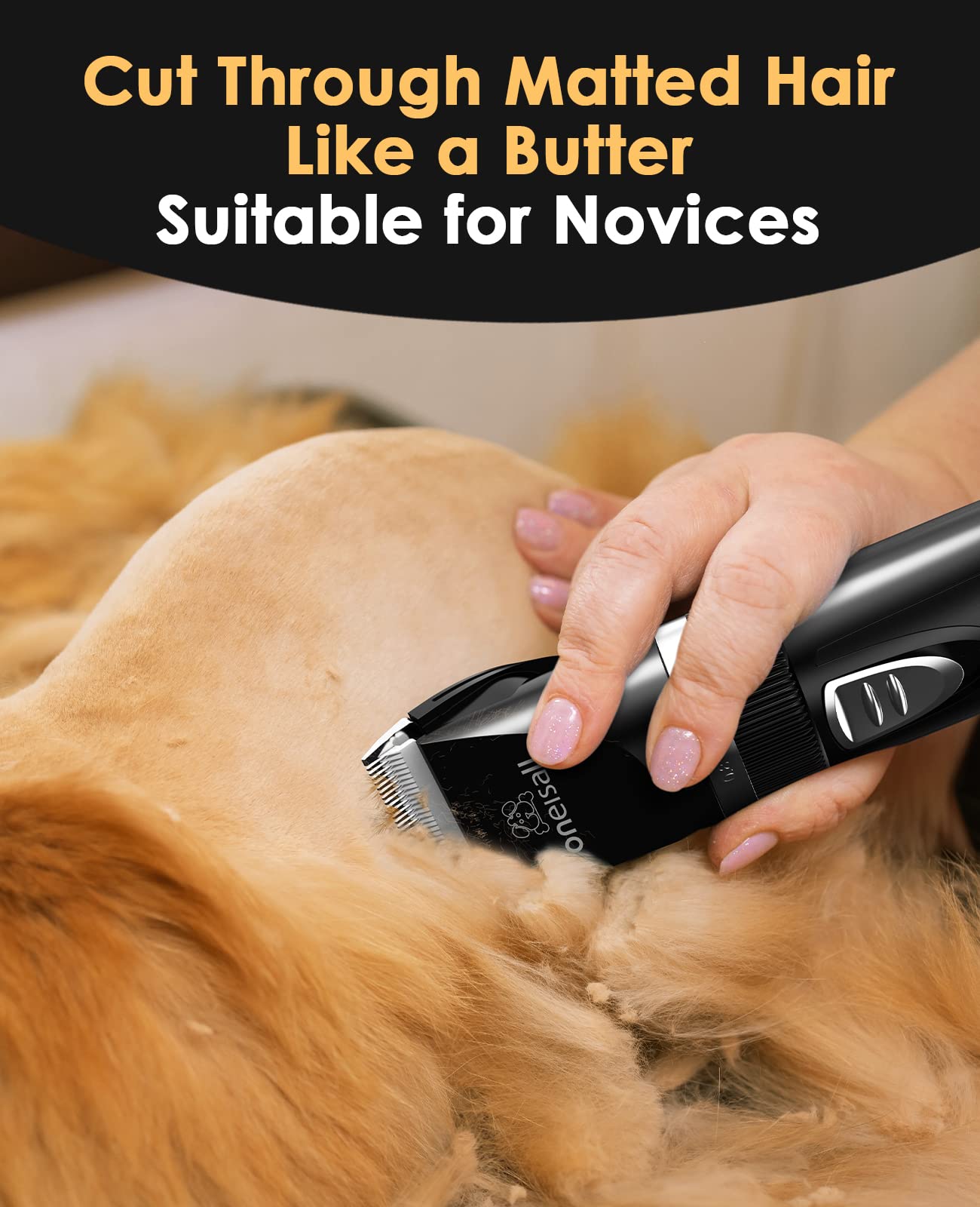 oneisall Quiet Cat Clippers for Matted & Long Hair, 2-Speed Cordless Pet Shaver Grooming Kit for Cats, Small Dogs & Animals (Black)