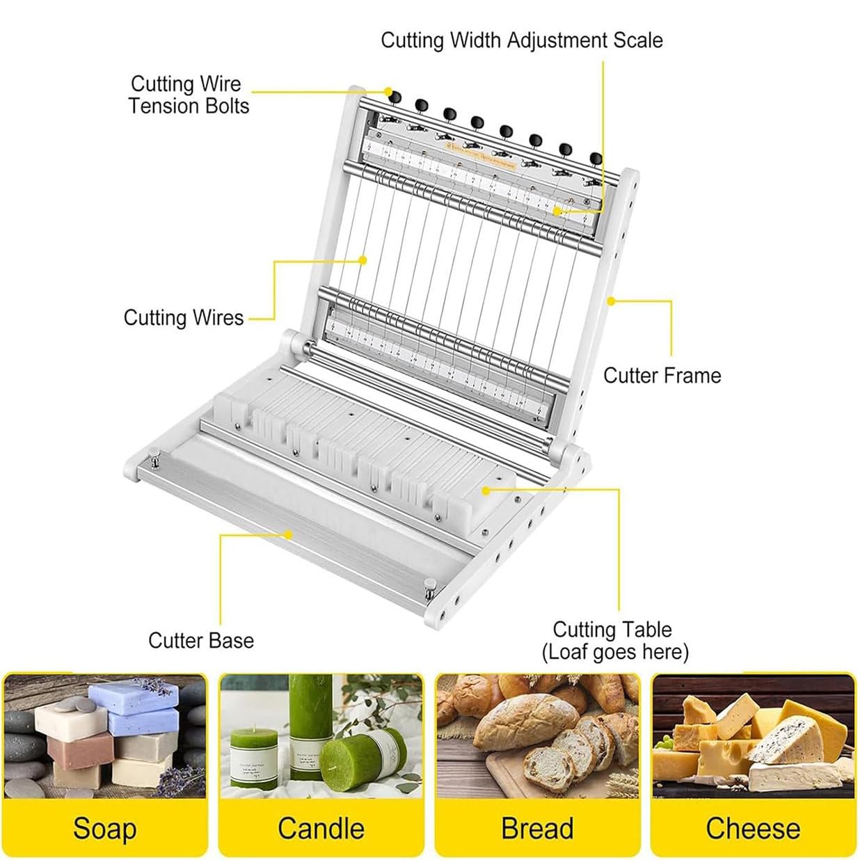 Adjustable Multi-Wire Soap Cutting Machine for Homemade Soaps - DIY Cutter for 2cm, 2.5cm, and 3cm Thickness - Perfect for Soap, Bread, and Cake Making