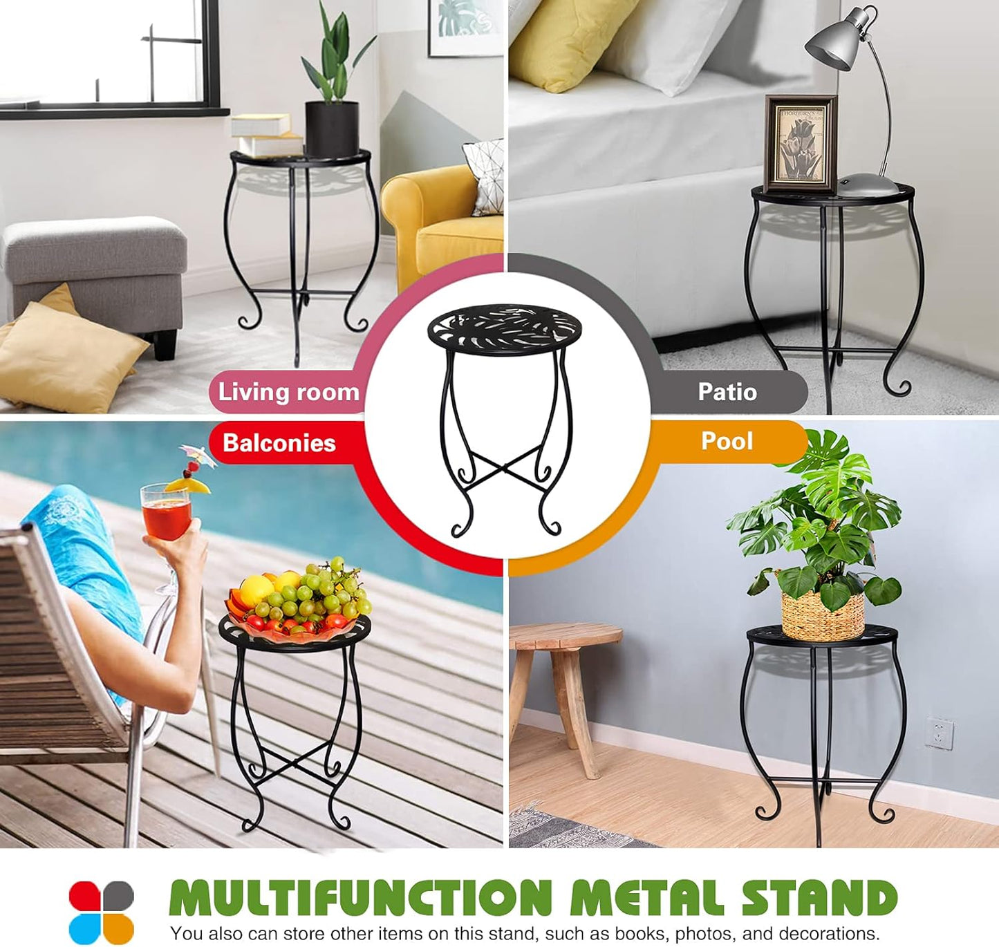 Aonagi 15" 8" 2pcs) Tall Metal Plant Stand, Wide Round Plant Stand for Flower Pot Rustproof Iron Plant Holder