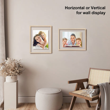 Egofine 11x14 Floating Frames Set of 2, Double Plexiglass Picture Frame, Made of Solid Wood Display Any Size Photo up to 11x14, Wall Mount or Tabletop Standing, Natural Wood