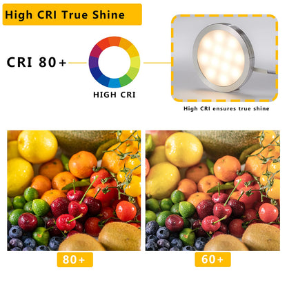 CRISETEK Smart LED Puck Lights with APP Control, Dimmable Cabinet Lighting with Bluetooth, Music Sync and Timer Function, Under Cabinet Lights, DC 12V Adaptor (Warm White, APP 8Pack)