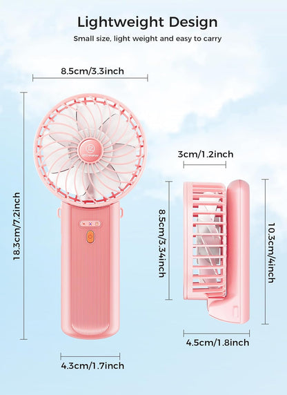 JZCreater Mini Handheld Fan, Portable 15H Cooling Fan, Quiet 4 Speed USB Rechargeable Desk Fan for Travel, Outdoor, Home