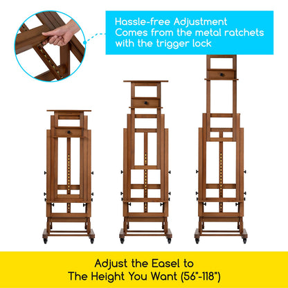 MEEDEN Extra-Large Art Painting Easel: Solid Beech Wood Artist Easel - Professional Heavy-Duty Studio Easel for Adults - Movable H Frame Floor Easel Stand for Painting Canvas up to 79"