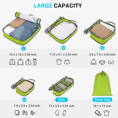 Gonex Travel Compression Packing Cubes Set, 6 Pcs, Green & Rolling Duffle Bag with Wheels, 25 inch, Olive