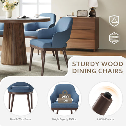 MALOL Wooden Dining Chairs Set of 6, Modern Fabric Upholstered Dining Room Chair, Kitchen Side Chairs, Farmhouse Dinner Chair with Open Back for Kitchen, Blue