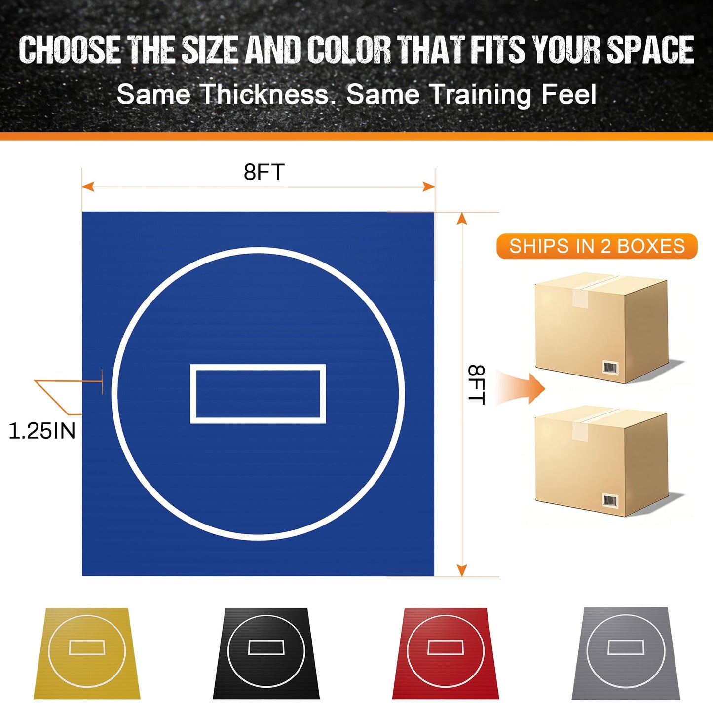 GianToucan Wrestling Mat for Home, ８’x ８’x 1.25” Grappling Mat for Wrestling, MMA, BJJ, Jiu Jitsu, Judo, Gym, Roll-Up Wrestling Practice Mat for Kids & Adults，Easy to Clean Indoor/Outdoor, Blue