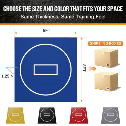 GianToucan Wrestling Mat for Home, ８’x ８’x 1.25” Grappling Mat for Wrestling, MMA, BJJ, Jiu Jitsu, Judo, Gym, Roll-Up Wrestling Practice Mat for Kids & Adults，Easy to Clean Indoor/Outdoor, Blue