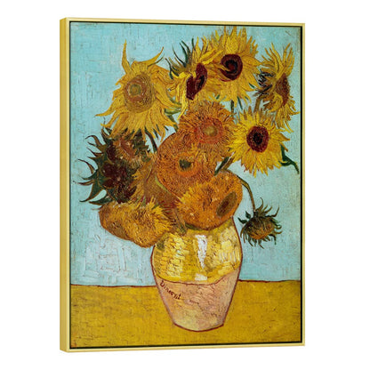 Wieco Art Framed Wall Art Canvas Prints of Sunflower by Vincent Van Gogh Paintings Reproduction Abstract Wall Decorations for Living Room Golden Frame