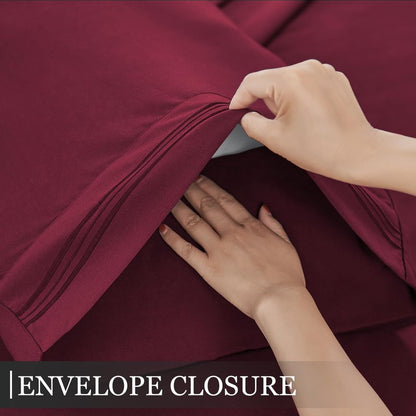 Yibeizi Queen Sheet Set Cooling Sheets Deep Pocket Queen Size Bed Sheets Set, Red Soft Microfiber Oeko-Tex Sheets & Pillowcases Hypoallergenic Wrinkle Free Bedsheets