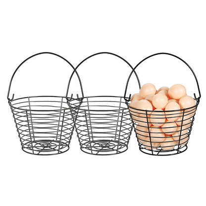 OGANAZI 3 PCS 8" Black Round Wire Egg Baskets With Handle, Small Metal Egg Collecting Basket for Gathering Fresh Eggs, Chicken and Duck Eggs Hunting Basket Egg Holder Countertop