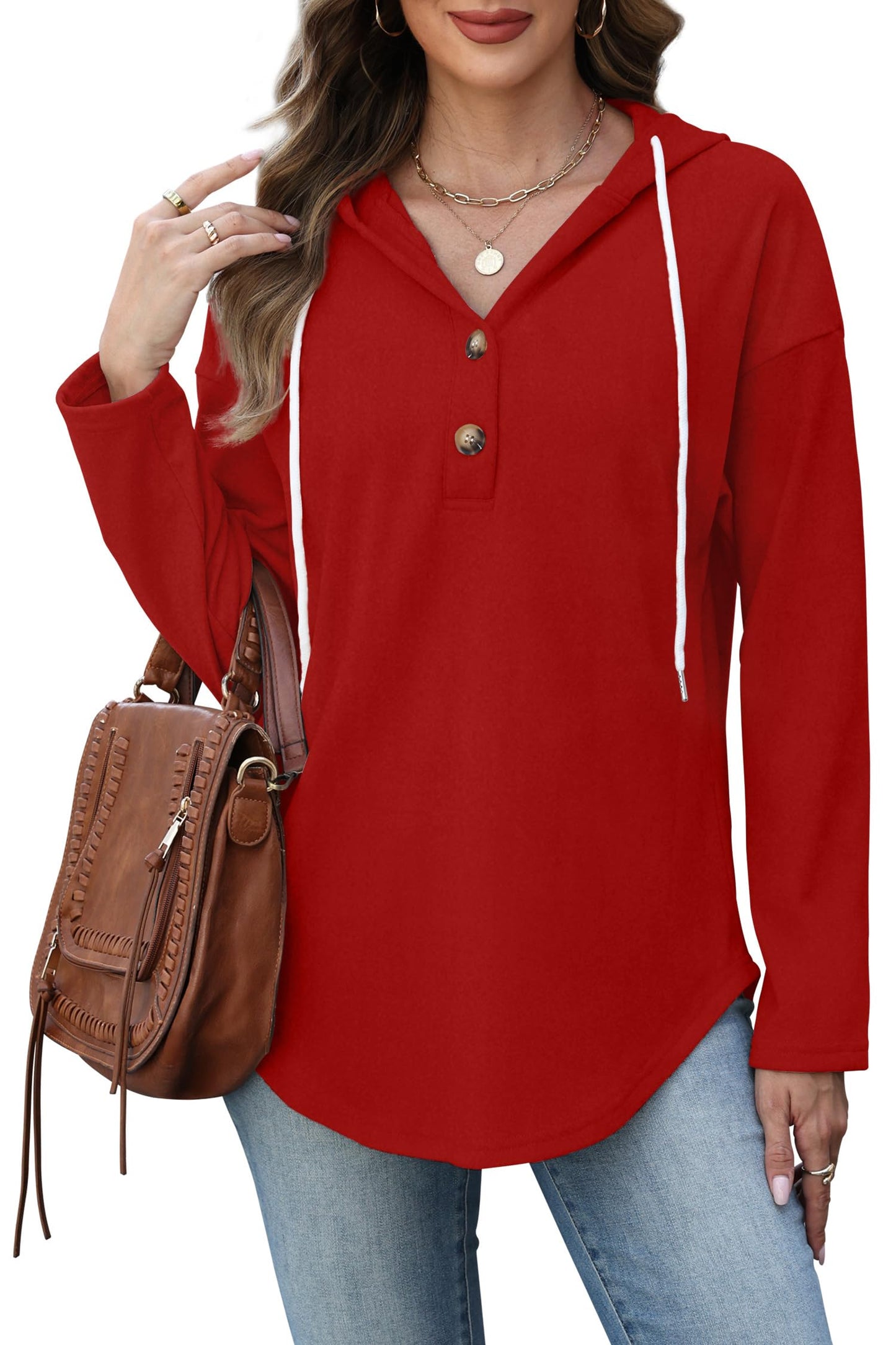 RUMIA Womens Tops V Neck Button Sweatshirt for Women Pullover Long Sleeve Shirts Fall Outfits 2025 Loose Fit S-3XL