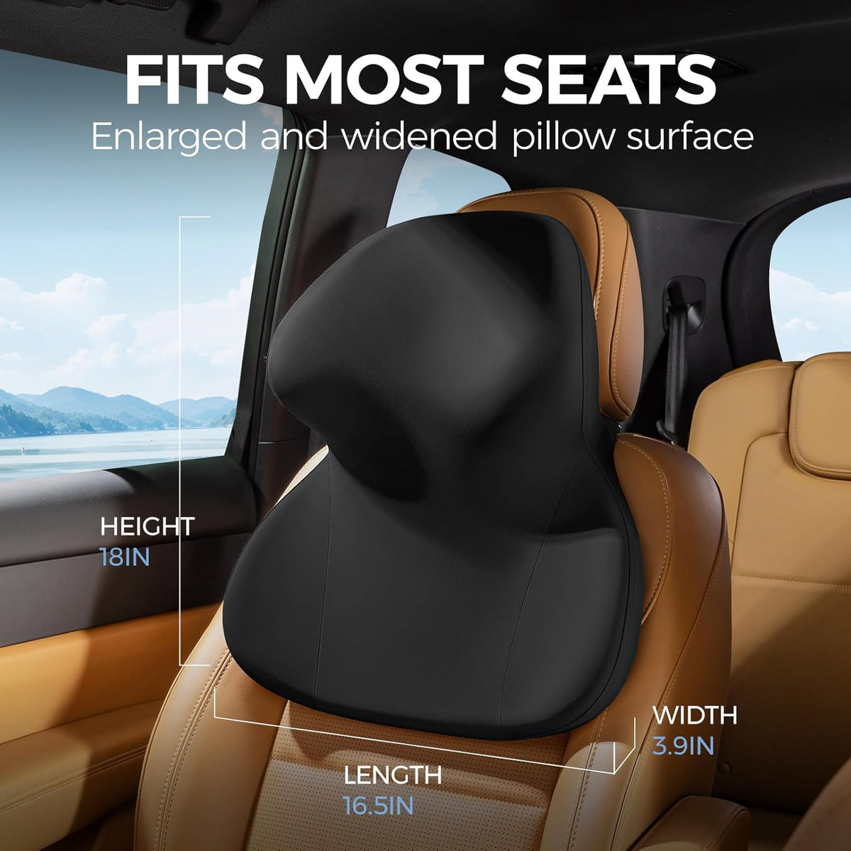1 Pack) BEBAS Car Headrest Pillow, Ergonomic Neck Pillow with Memory Foam, Enlarged Surface for Head Neck Shoulder