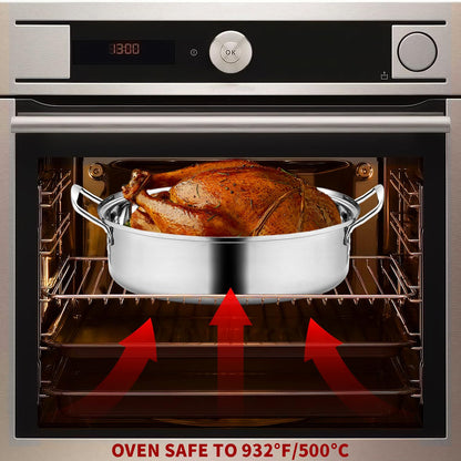 Roasting Pan With Rack and Lid,Oval Stainless Steel Turkey Roasting Pan,22INCH(With Handle), Dishwasher Safe Bakeware for Turkey,Roasted Chicken,Beef or Veggies,by DIMESHY