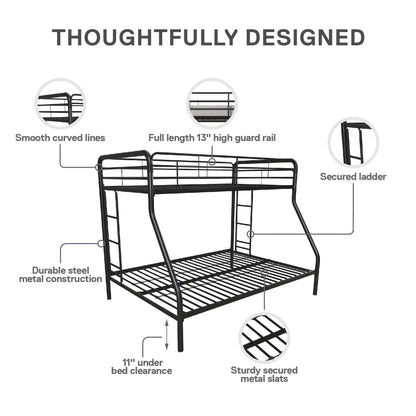 DHP Dusty Metal Bunk Bed with Secured Ladders, Twin/Full, Black