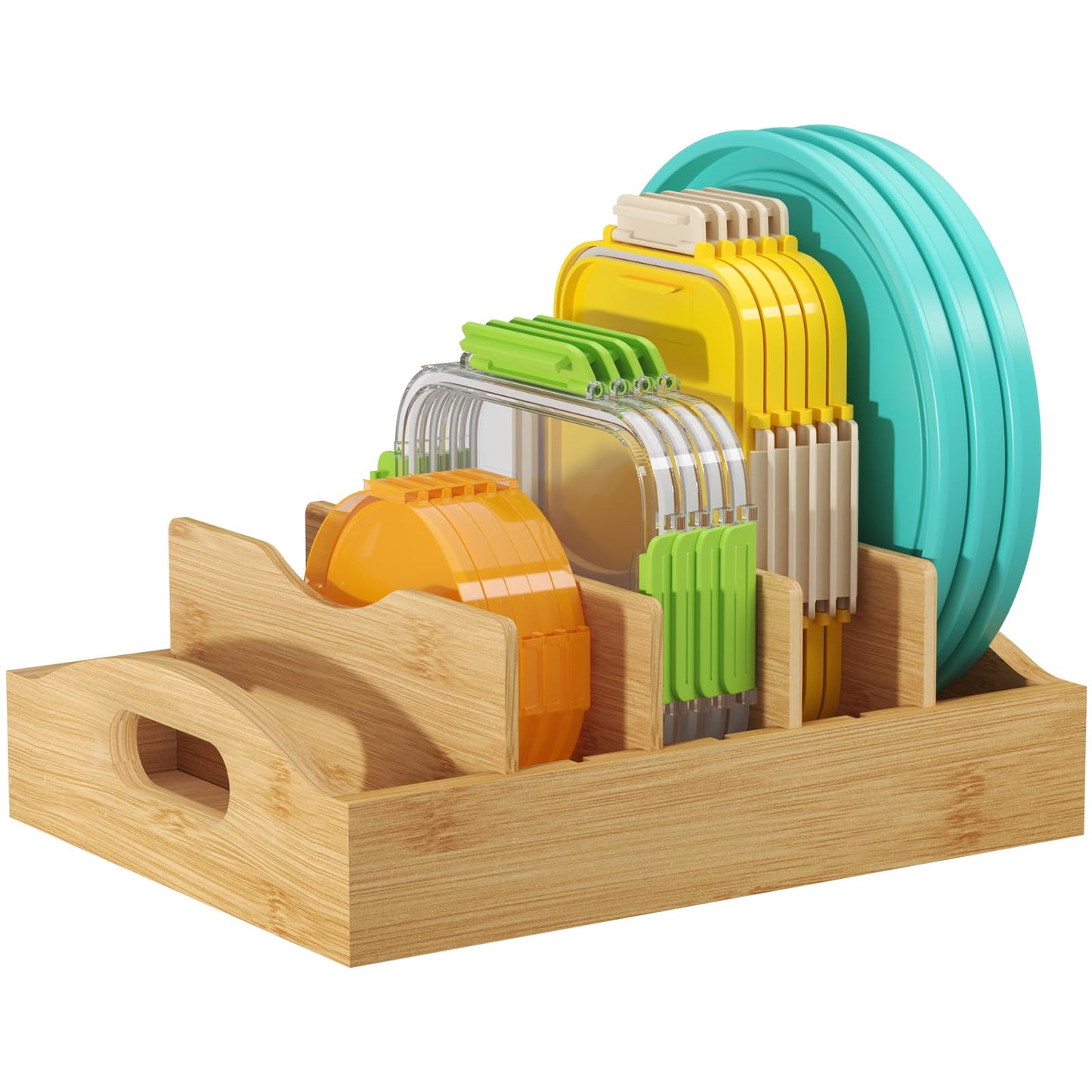 Lifewit Bamboo Lid Organizers for Inside Cabinet, Food Storage Container Lid Holder with 4 adjustable Inserts & 5 Sections, Kitchen Pantry organizer and storage, 10.6" X 8.3"