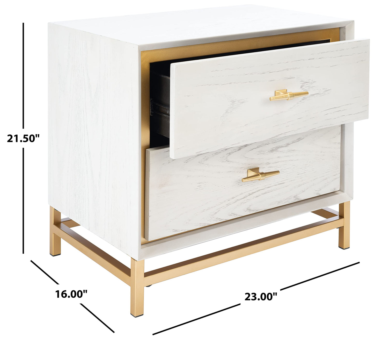 Safavieh NST6401C, 23" W x 16" L x 21.5" H, White Washed/Brass