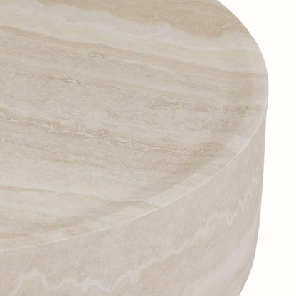 KEIKI 35" Round Fiberglass Coffee Table with Faux Mars Pattern, Modern Style Circle Coffee Table with Faux Travertine Textured, No Assembly Required, for Living Room, Bedroom, Reception Room, Marble