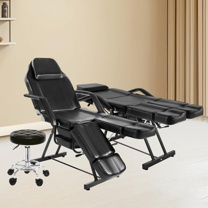 KIIUMI Tattoo Facial Chair with Split Legs, Artist Tattoo Bed for Client, Professional Adjustable Lash Esthetician Table Beauty Salon Spa Equipment with Breathing Hole & Hydraulic Stool, Grey