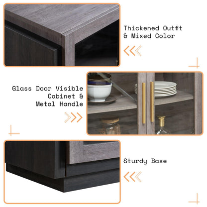 AMERLIFE Sideboard Buffet Cabinet with LED Lights, Mixed Color Accent Cabinet with Glass Doors and Adjustable Shelf, Hallway Storage Cabinets Console Table for Living Room, Dining Room, Black and Gray