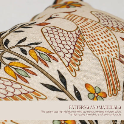 18"x18" bilin gaier Square Brown Throw Pillow Covers,Floral Farmhouse Yellow Birds Flower Pattern Linen Accent Pillows