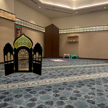 3 Panel Room Divider Folding Privacy Freestanding Partition Portable Wall for Prayer Room Privacy Screen Islamic Theme Room Divider Wood 3ft Ramadan Decorations 39.5"x38.5" (Black Gates)