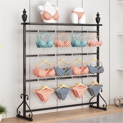 Clothing Store Boutiques Retail Lingerie Garment Rack, Metals, Underwear Display Stand, Commercial Shelves Clothes Rod, for Lingerie Socks Bra Panties Scarves(Black,120 * 40 * 155c