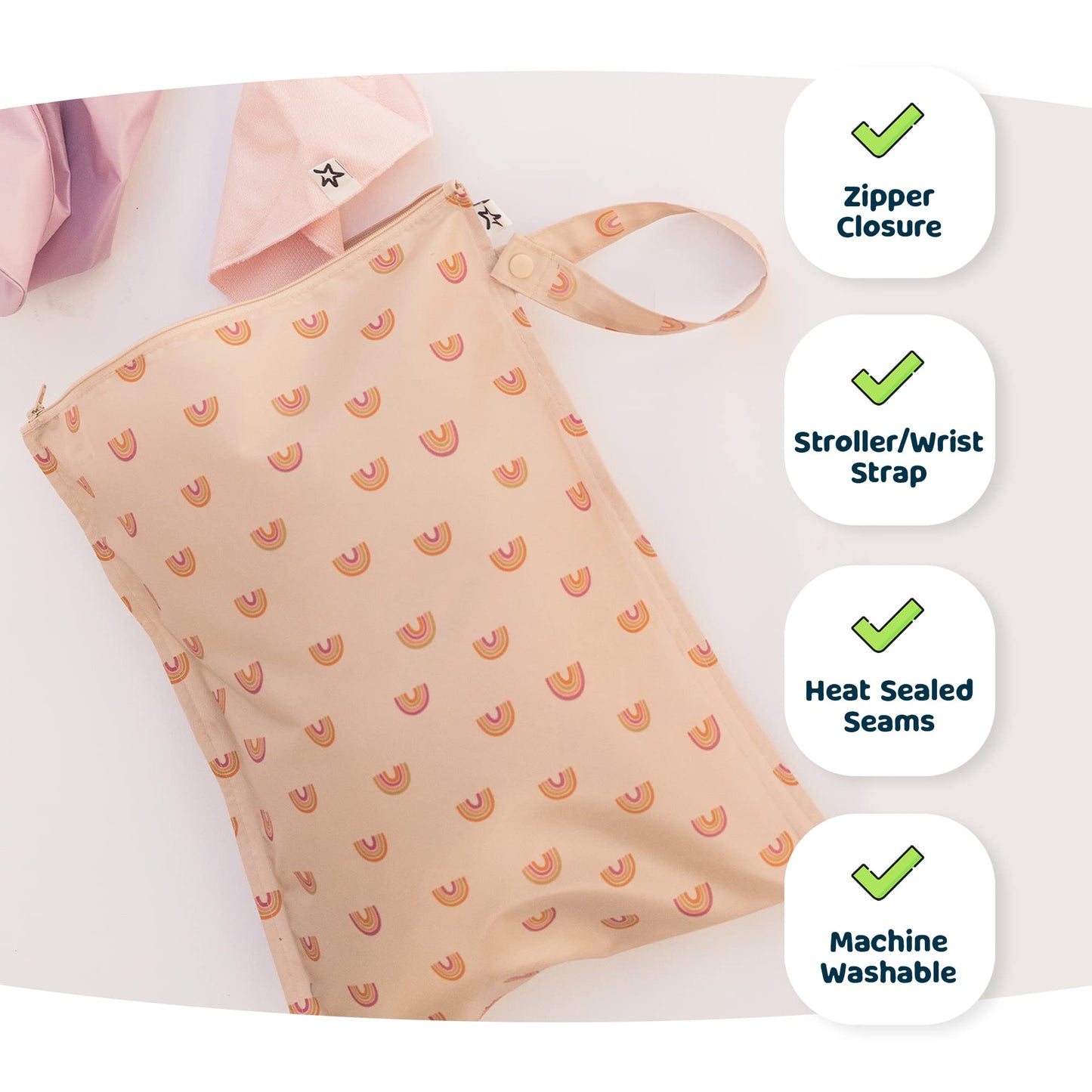 Tiny Twinkle Mess-Proof Waterproof Wet Dry Bag | 2-Pack Reusable Wet Bags for Swimsuits & Baby Clothes | Leakproof Wet Bag for Travel & Diaper Changes for Baby (Black, Green Checkers)