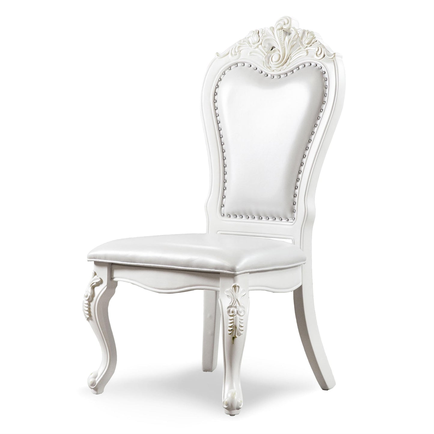 Furniture of America Adair Traditional Solid Wood Side Chairs Set of 2, Leatherette Upholstered Seating with Nailhead Trim and Cabriole Legs for Kitchen, Dining Room, White