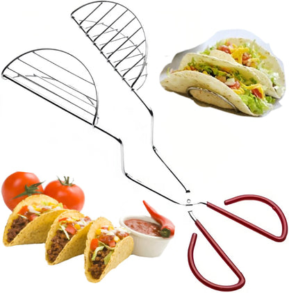 Taco Shell Maker Press Tortilla Fryer Tongs with 3pack Taco Holder Set,Make Homemade Stand-Up Taco Easy,Each Metal Taco Stands Hold 3 Tacos