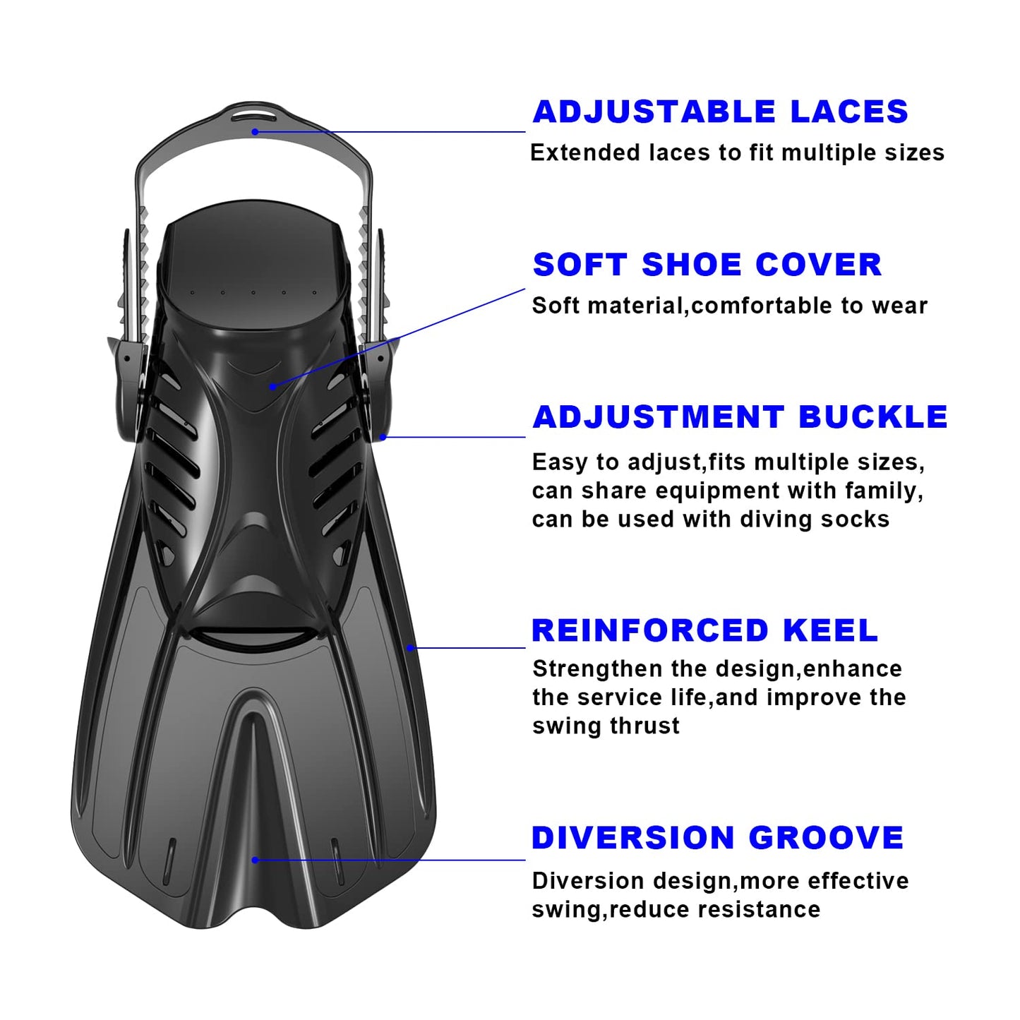 Diving fins Snorkeling Gear for Adults Snorkel fins ，Swim fins Open, Adjustable, Men, Women, Children, Swim Flippers