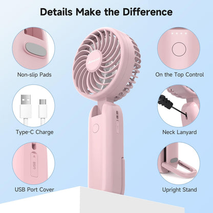 AMACOOL Portable Handheld Fan with Dual Motor, 12 Blades, Powerful 4 Speeds for Hot Flashes, Outdoor Activities