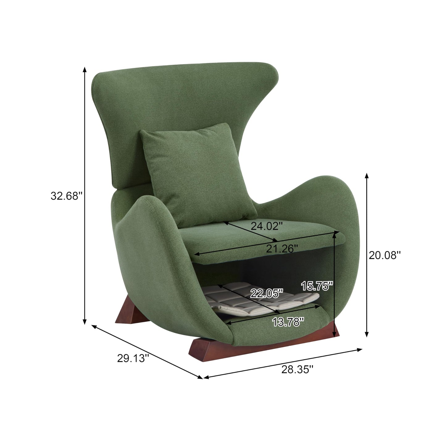 Merax Modern Accent Chair with Pet Cave & Storage, Dual-Layer Design Living Room Lounge Chair with Plush Polyester Fabric, Stylish Reading Chair for Cozy Nook, Home Office & Bedroom, Green