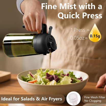 Olive Oil Dispenser and Oil Sprayer – 16oz/470ml Glass Light-Proof Oil Pourer for Kitchen, Air Fryer, Cooking, Salad, and BBQ