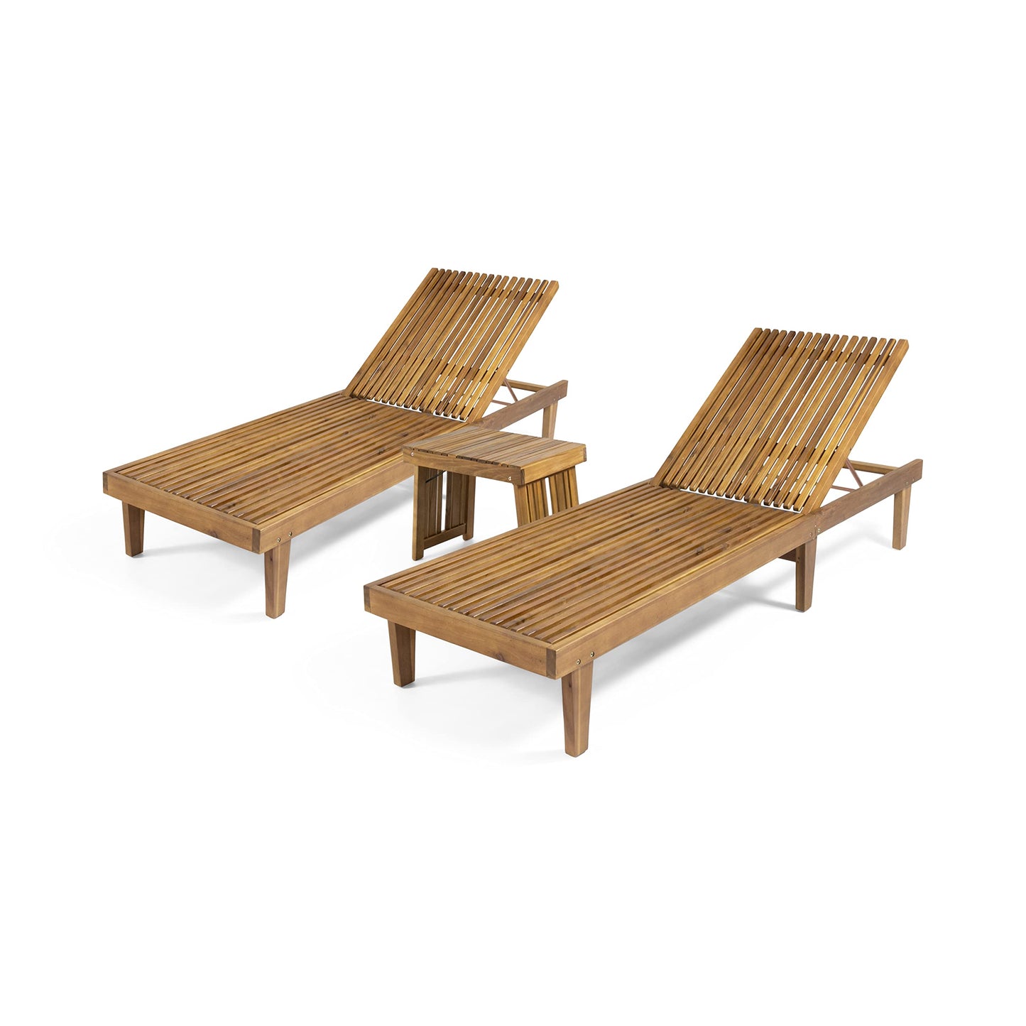 Christopher Knight Home Vernon Outdoor Acacia Wood Chaise Lounge Set, Teak Finish