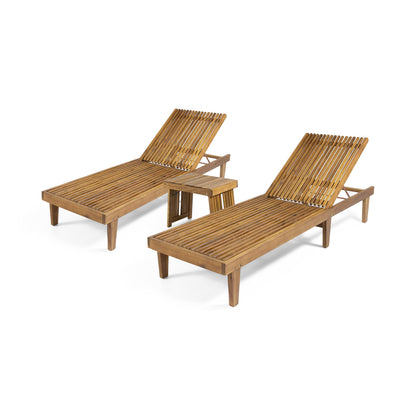 Christopher Knight Home Vernon Outdoor Acacia Wood Chaise Lounge Set, Teak Finish