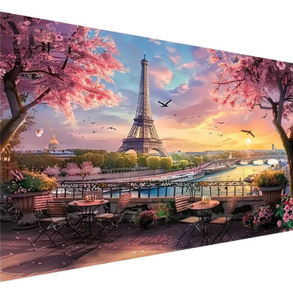 5D Large Diamond Art Painting,Eiffel Tower Diamond Art Kits for Adults,DIY Full Drill Crystal Rhinestone Arts and Crafts,Cityscape of Paris Art Painting with Diamond Home Wall Decor 27.5 X 15.7inch