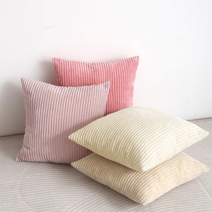 Pack of 2 Sakura Pink Corduroy Decorative Throw Pillow Covers 18x18 Inch Striped Spring Cushion Covers Cozy Boho Pillowcase Farmhouse Home Decor Soft Accent Cushion Case for Couch Sofa Bed 45x45 cm