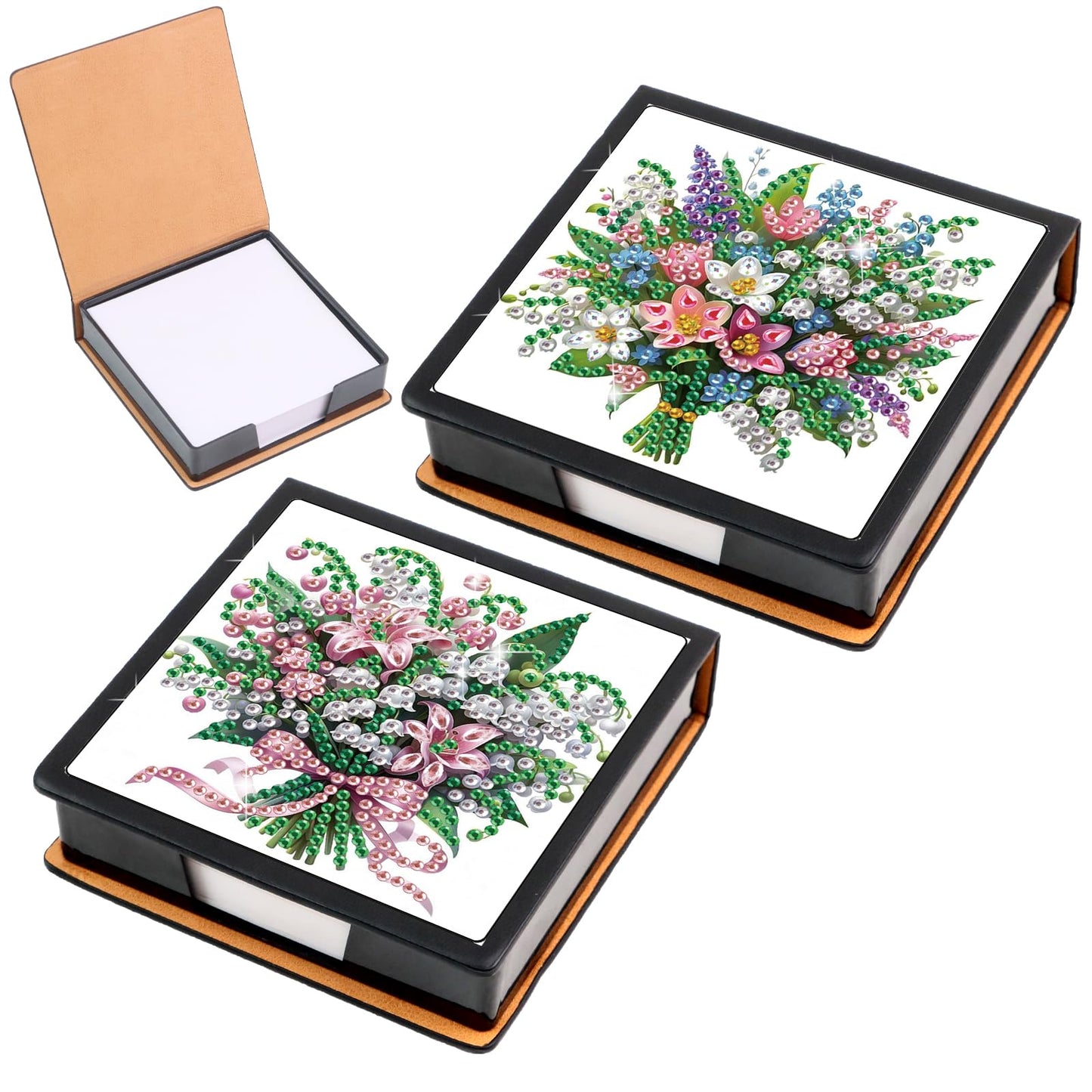 Formeydemi 2 pcs Flower Diamond Painting Kit Note Box,Memo Paper Storage Box Diamond Art,Sticky Note Holder Diamond Art,Diamond Painting Memo Pad For Office Desk. (Flower)