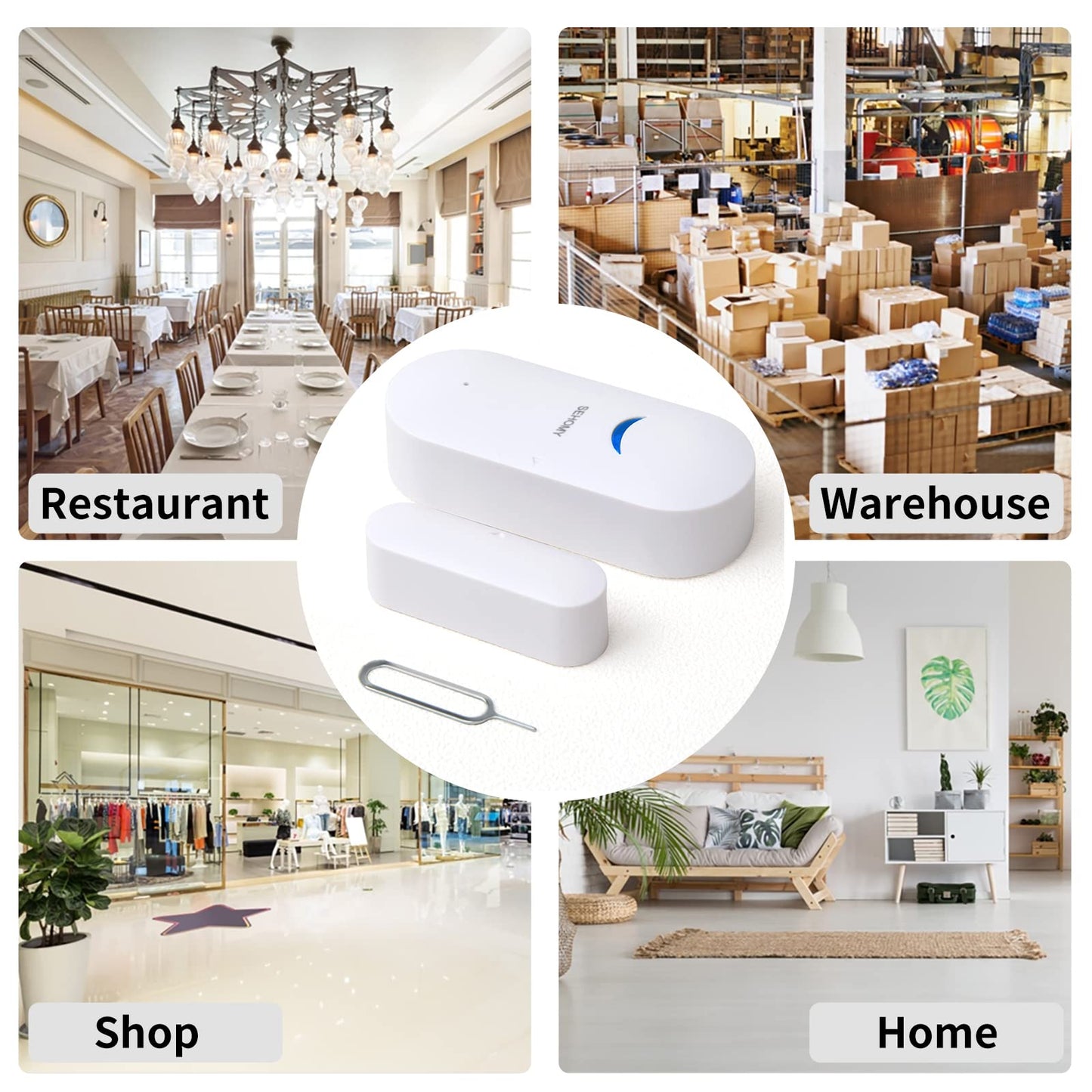 SEHOMY 4 Pack Smart Door Sensor Alarms, WiFi Window Sensor Detector Real-time Alarm Compatible with Alexa Google Assistant, Wireless Home Security Door Open Contact Sensor for Bussiness Burglar Alert