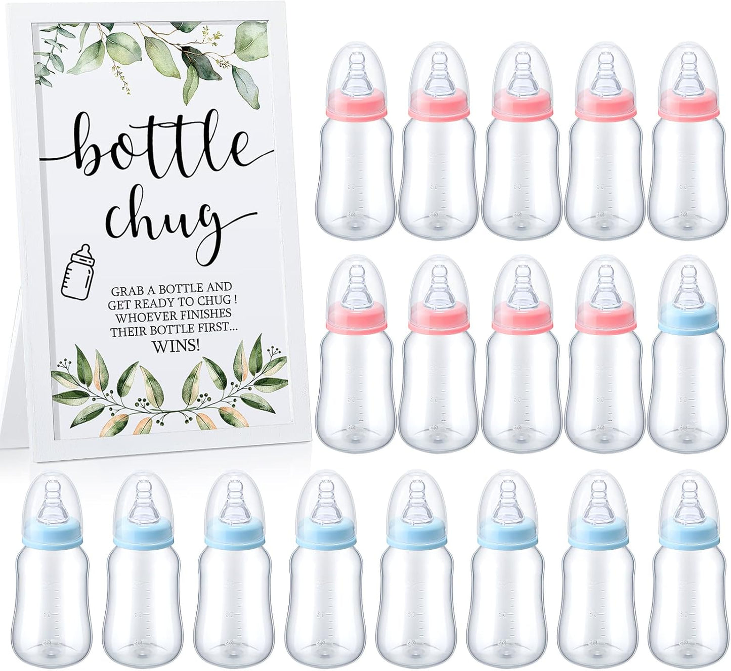 18 1 Roowest Bottle Chug Baby Shower Games Favors Including Pcs Bottles with Bottle Chug Wooden Sign for Gender Reveal