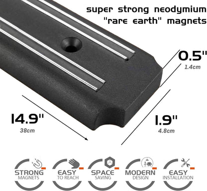Magnetic Knife Holder for Wall, 15 Inch Knife Magnetic Strip, Space-Saving, Punch-Free Multipurpose Knife Rack