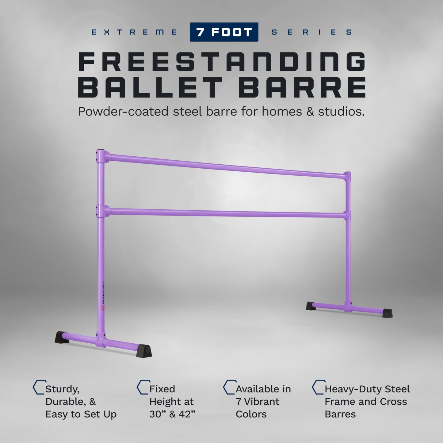 VITA Barre Portable Freestanding Double Ballet Barre, Extreme, 7 Ft Bars, Purple, Steel | Fixed Height, Made in USA, Home or Gym Exercise Equipment for Kids & Adults | Dance, Fitness, Pilates