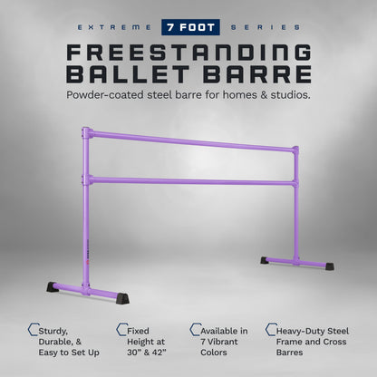 VITA Barre Portable Freestanding Double Ballet Barre, Extreme, 7 Ft Bars, Purple, Steel | Fixed Height, Made in USA, Home or Gym Exercise Equipment for Kids & Adults | Dance, Fitness, Pilates