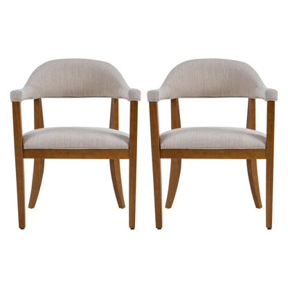 Christopher Knight Home Moren Upholstered Dining Chairs Set of 2, Sturdy Rubberwood Dining Chair with Armrest, Kitchen Chairs with Comfy Curved Backrest, Extra Seat for Dining Room, Beige + Walnut