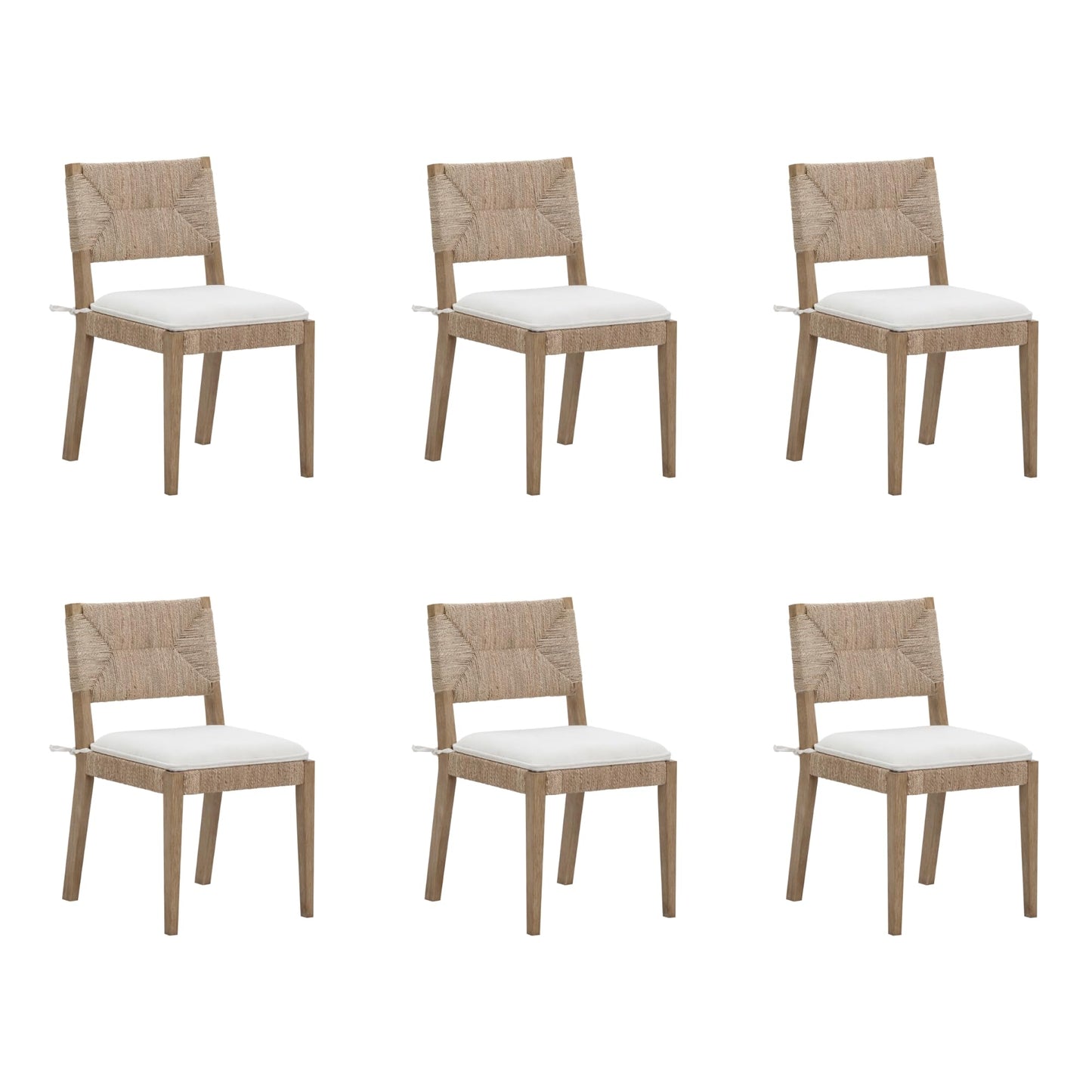 Beacon Boho Dining Chair Set of 6, Boucle Dining Chair with Seagrass Accent and Solid Wood Legs, Cream Boucle/Light Brown
