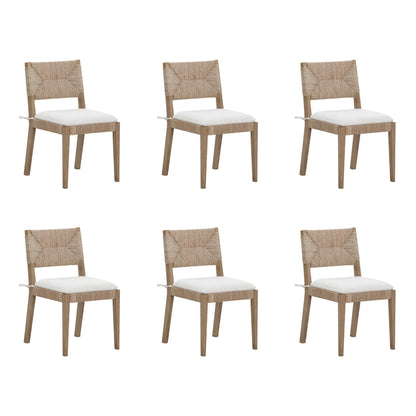 Beacon Boho Dining Chair Set of 6, Boucle Dining Chair with Seagrass Accent and Solid Wood Legs, Cream Boucle/Light Brown
